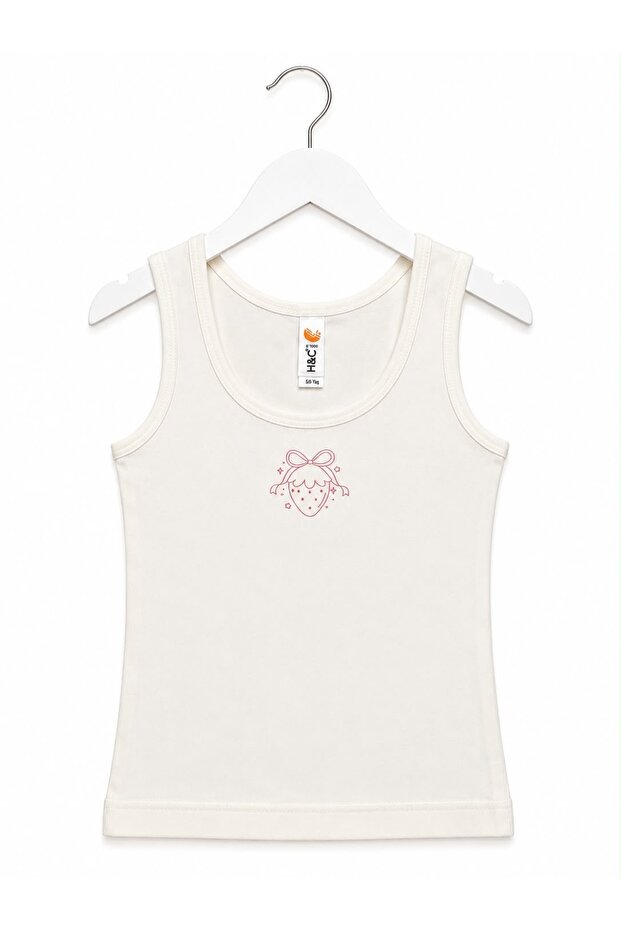 H&C Girls' Printed 100% Cotton Thick Strap Undershirt White Soft Textured (1-12 Years Old)