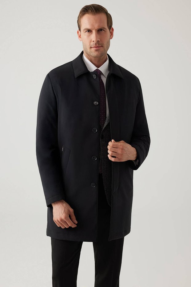 Erkek Siyah Regular Fit Pardesü