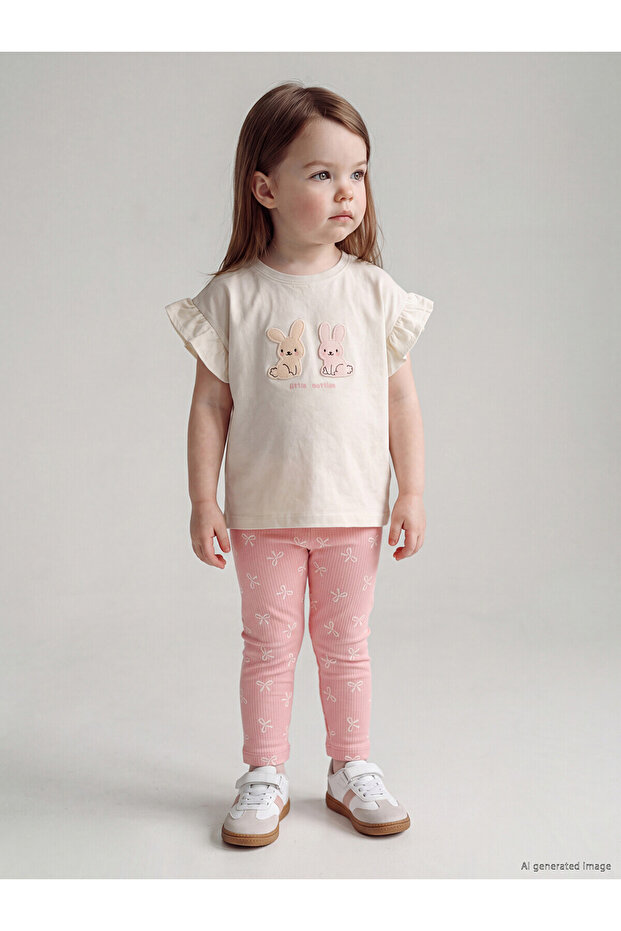 Nevavm Rabbit Embroidered Baby Girl Set with Difference