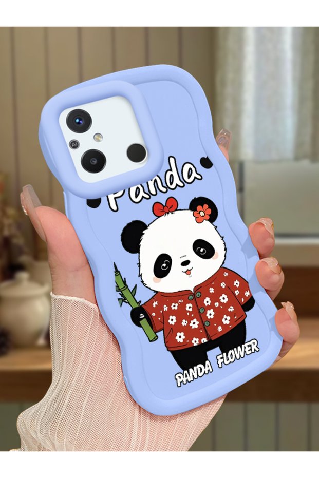 Redmi 11A Compatible Case Camera Protector Blue Silicone Couple Phone Case Panda Pattern