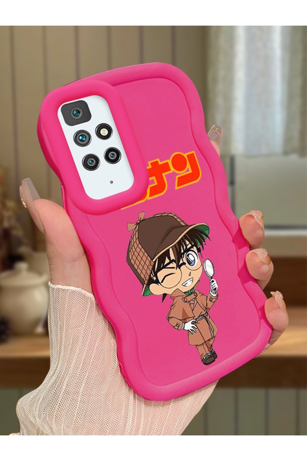 Redmi 10 Compatible Case Camera Protector Red Silicone Couple Phone Case Conan Pattern