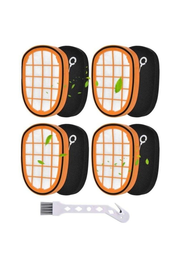 Four filters compatible with Philips FC6728, FC6727, and FC6822, with cleaning brush.