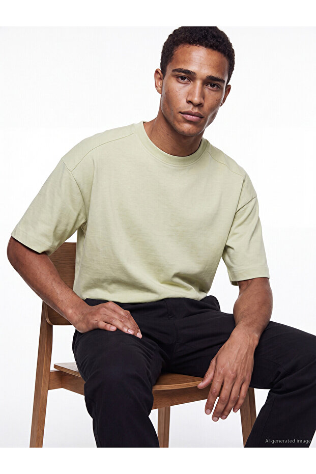 Lcw Vision Yellow Cotton Oversize Men's T-Shirt