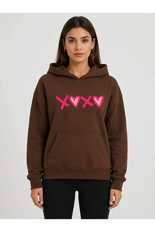 Xoxo Printed Hooded 2 Thread Threaded Sweatshirt