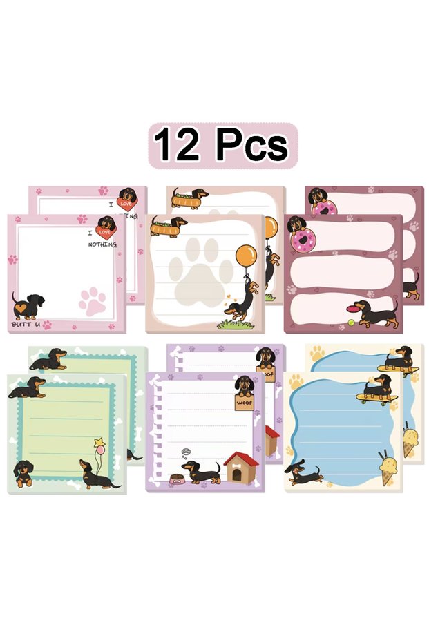 12 Pcs 6/12 Pcs Cute Sausage Dog Puppy Sticky Note 180/360 Sheet Self-adhesive Notebook For Women Of