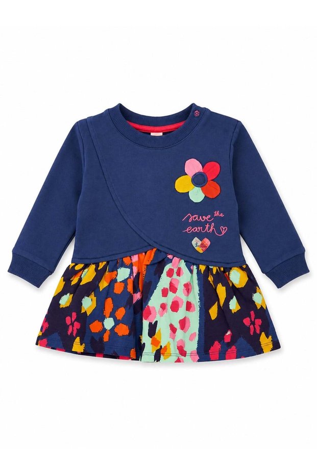 Girl's Floral Sweatshirt Dress 2-10 Years Dark Blue