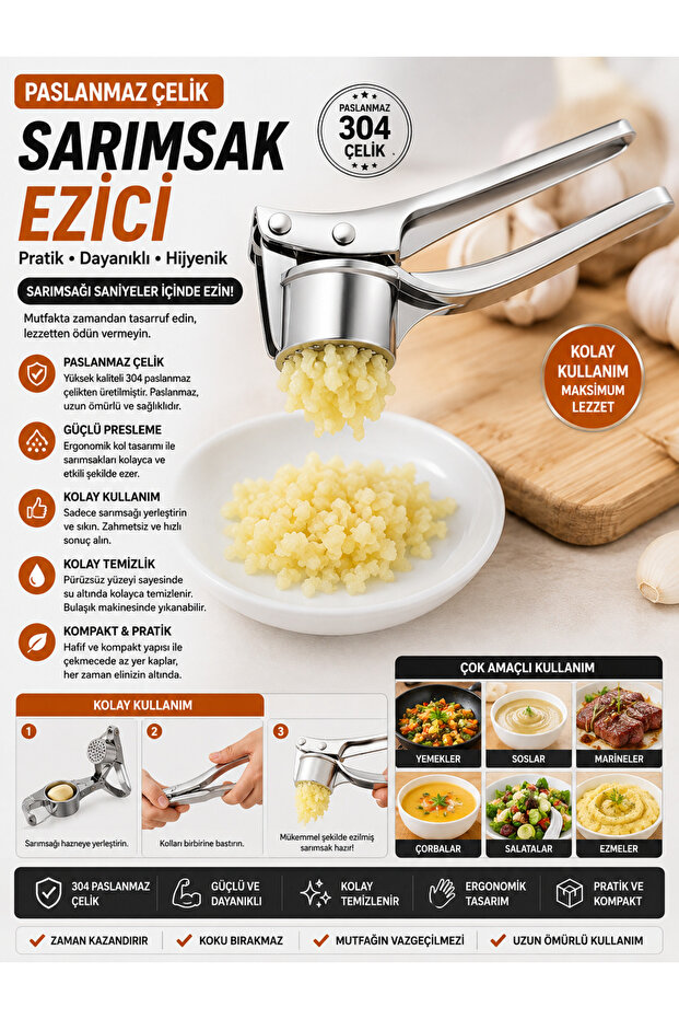 Stainless Steel Practical Garlic Crusher - Metal Garlic Press and Squeezer