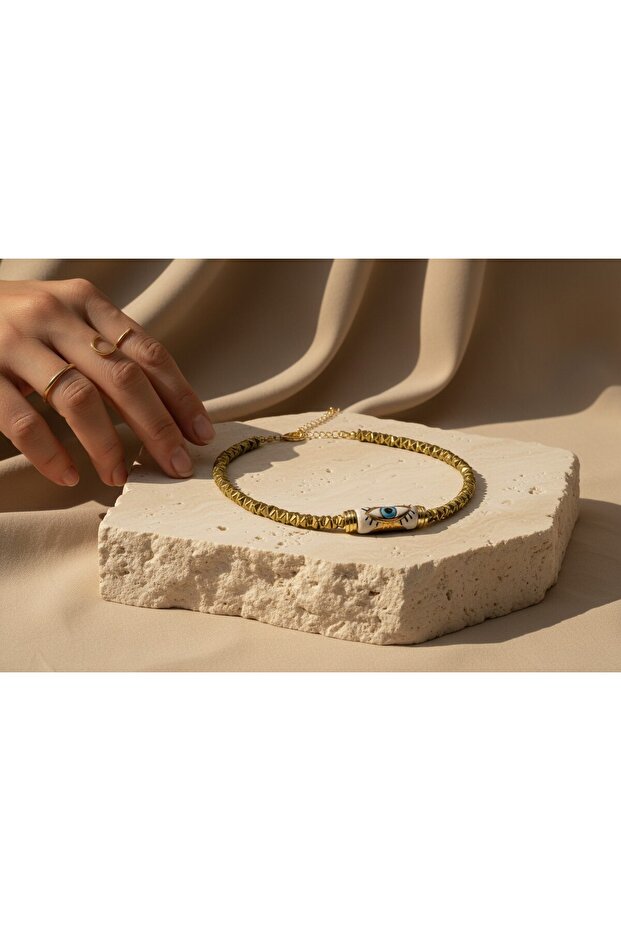 Gold Hematite Beaded Evil Eye Bead Detailed Choker Necklace