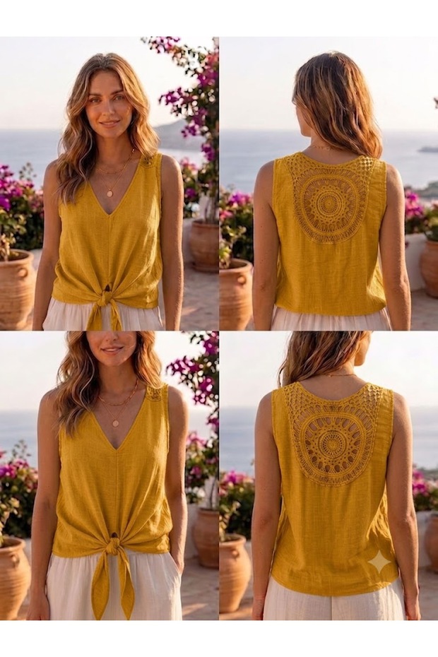 Women's Italian Sun Lace Tied Zero Sleeve Blouse