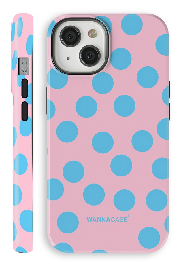 (Magsafe) iPhone 15 Aqua Polka Dot Dual Layer Essential Tough Phone Case