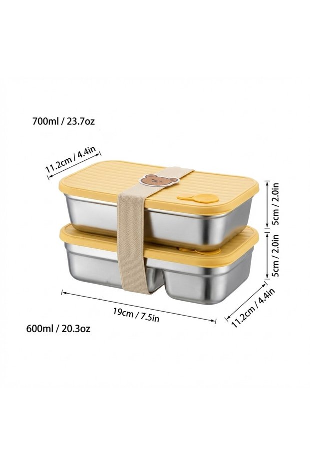 WORTHBUY B Style Yellow 2pcs WORTHBUY 304 Stainless Steel Lunch Box With Lid Portable Fruit Salad Fo