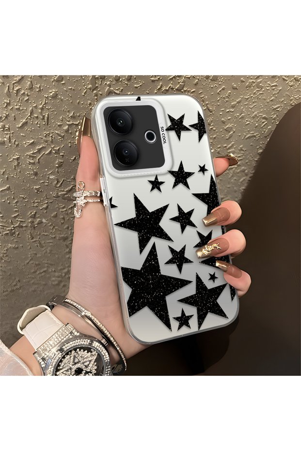 Vivo V60 Lite 4G/5G Compatible High Quality Flat Print Black Star Pattern Cool Silicone Case