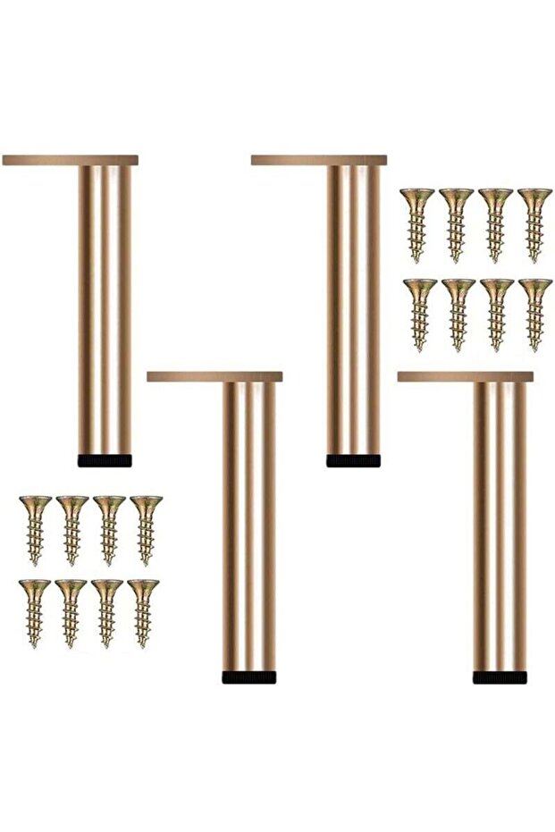 A set of 4 adjustable furniture legs, 30cm long – anodized gold aluminum – rubber floor protector pads – suitable for sofas and tables.