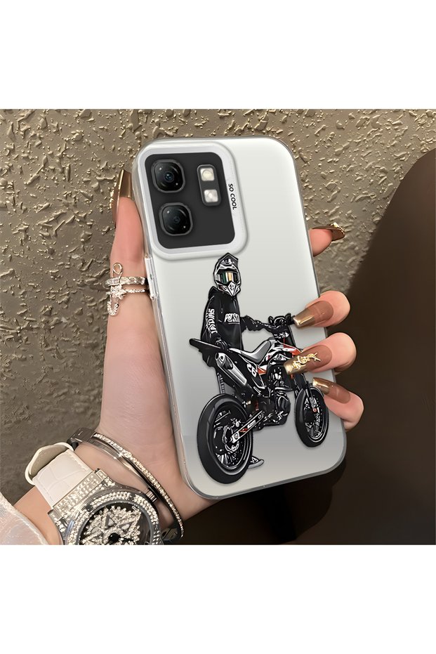 Infinix Hot 50I Compatible Helmeted Motorcyclist Drawing Printed Men's Style Phone Protective Case