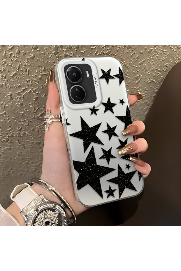 Vivo Y02S Compatible High Quality Flat Printing Black Star Pattern Cool Silicone Phone Case
