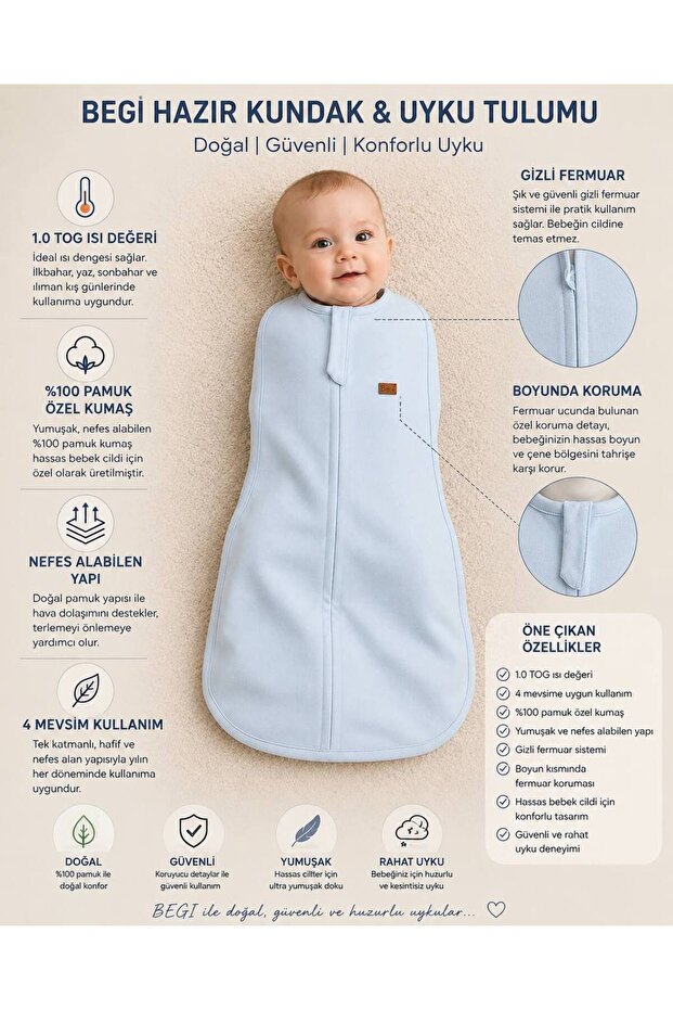 1.0 Tog 0-6 Months Baby Swaddle Sleeping Bag 2705