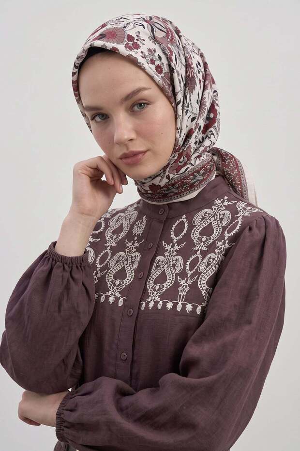 Nostaljik Bahçe Aqua Soft Scarf 8046 - Claret Red Beige