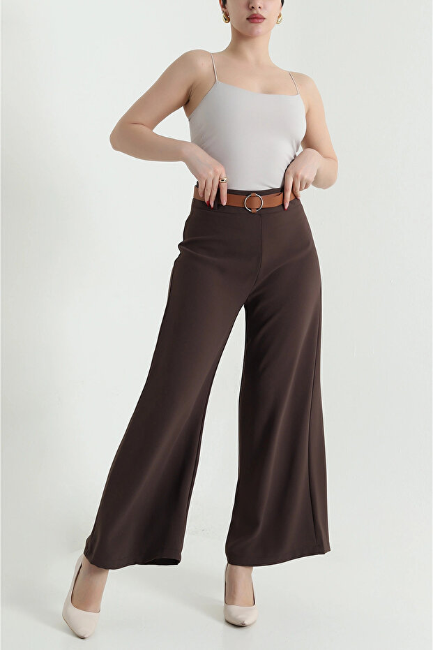 Women's Belted Pocketless Zippered Tencel Crepe Trousers