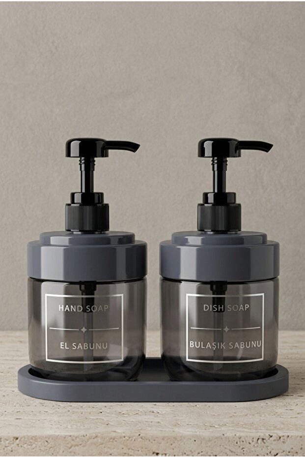 Set of 2 Glass Liquid Soap Dispensers | Hand and Dish Soap | Bathroom Organizer with Stand | 425 ml X 2