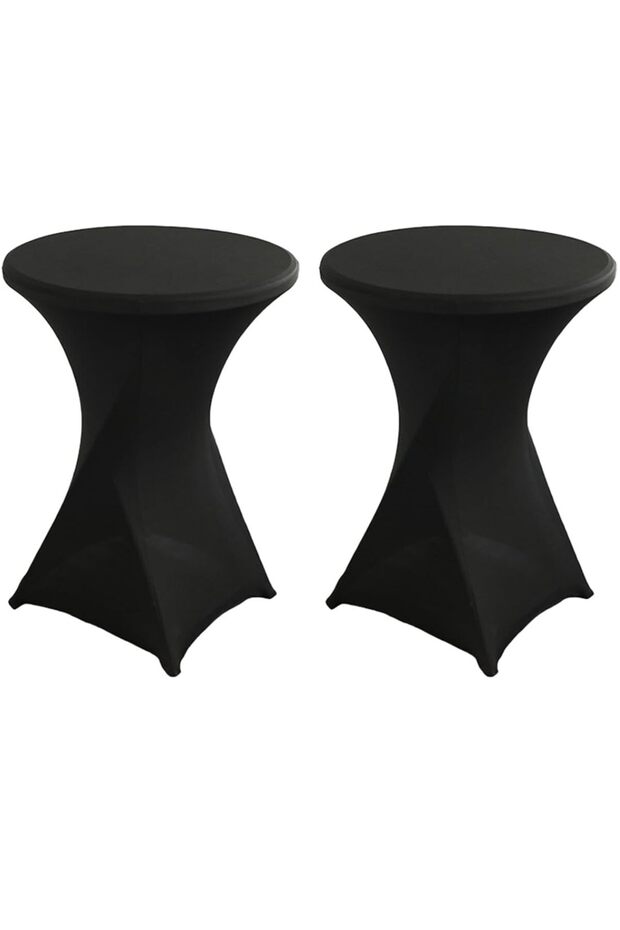 Two-piece 32x43 inch tall round table covers, suitable for bars, pubs, weddings, banquets, and birthday parties (black).