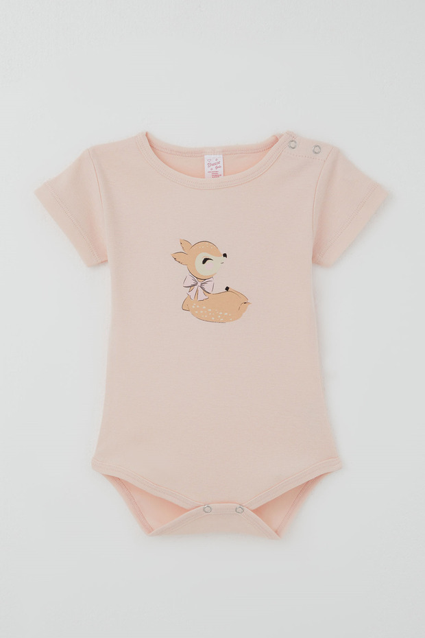 Girl's Snap Fastener Short Sleeve Bodysuit Cute Gazelle Printed 1-3 Years Old, Powder