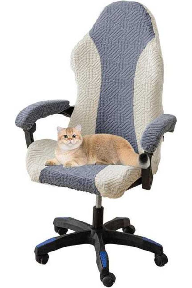 Office chair cover, elastic gaming chair cover with armrests, computer chair seat cover, dark gray