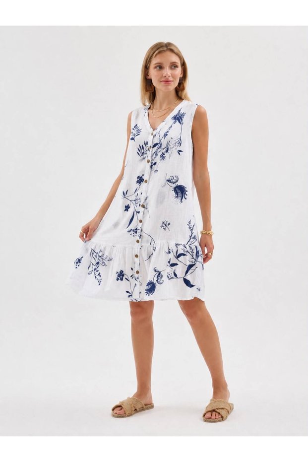 Muslin Dress - Patterned Muslin Dress - Salda Dress - 3090