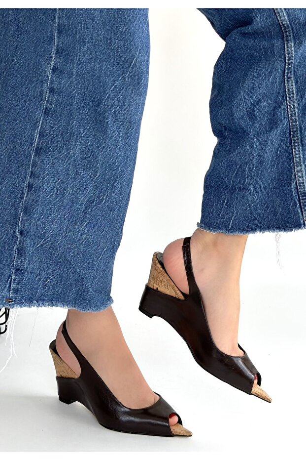 Nemba Brown Patent Leather Wedge Heel Shoes