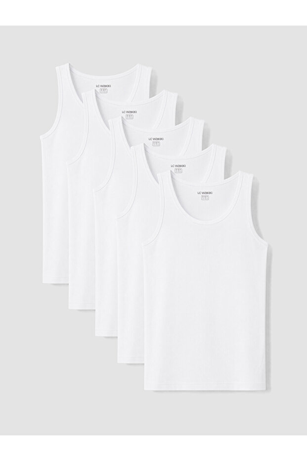 Lcw Kids White Crew Neck Boys' Undershirt 5-Pack