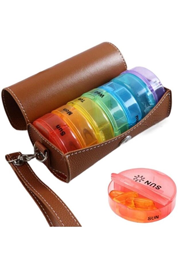 Pill Box - Weekly Pill Box - Portable PU Leather Pill Box with Magnetic Resealable Closure - Convenient for Travel - 7 - Day Supply - 14...