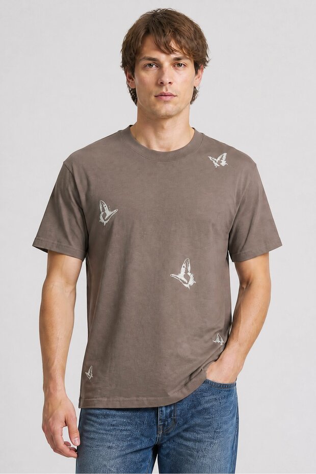 Men Crew Neck Graphic Print Short Sleeve T-Shirt, Grey