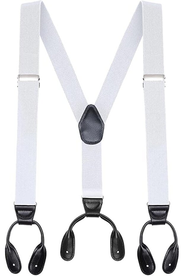 Men's Elastic Adjustable Y-Shaped Back Strap with Buttons (White)