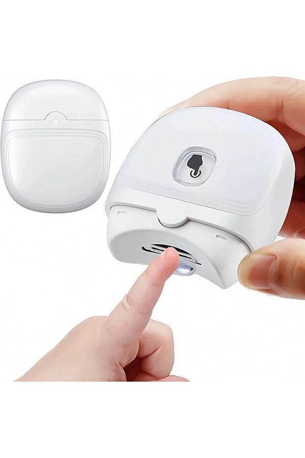 Electric nail clippers, automatic baby nail file, with LED light, two speed settings, USB rechargeable, white.