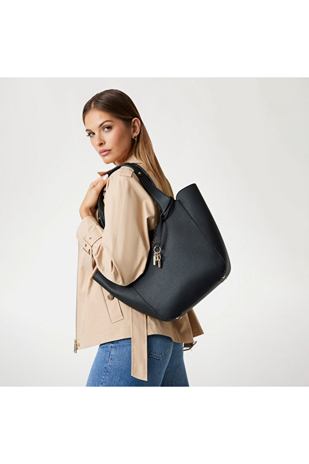 Calista Pebbled Texture Double Handle Tote Bag & Pouch with Magnetic Closure - 7