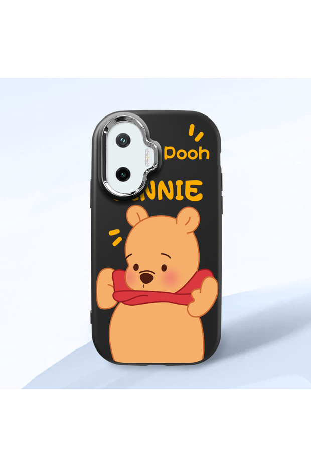 Poco F7 Compatible Case Camera Protector Black Silicone Couple Phone Case Bear Patterned