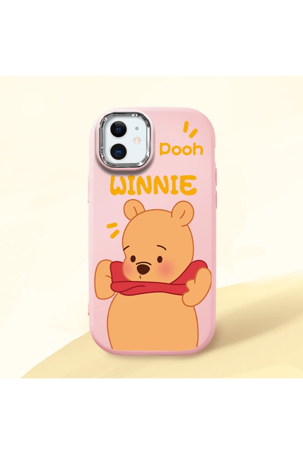iPhone 12 Mini Compatible Case Camera Protector Pink Silicone Couple Phone Case with Bear Pattern
