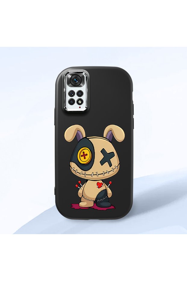 Redmi Note 11S Compatible Case Camera Protector Black Silicone Couple Phone Case Character Patterned