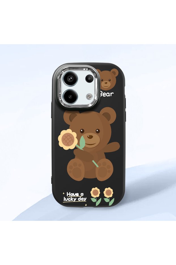 Poco X6 5g Compatible Case Camera Protector Black Silicone Couple Phone Case with Bear Pattern