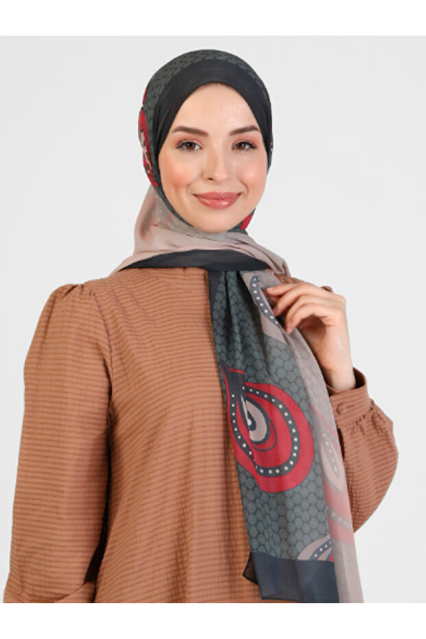 شال بنقشة ريترو - كاكي - 1