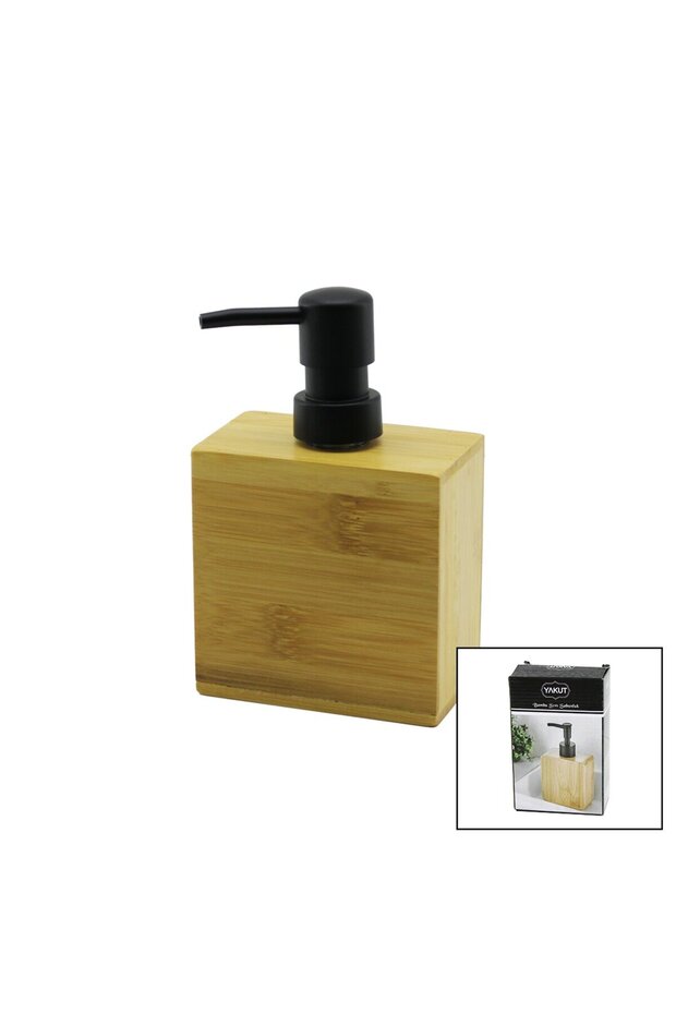 Rectangular Wooden Bamboo Liquid Soap Dispenser Black Plastic Pump 5.8 X 9.9cm - H: 10cm (5671)