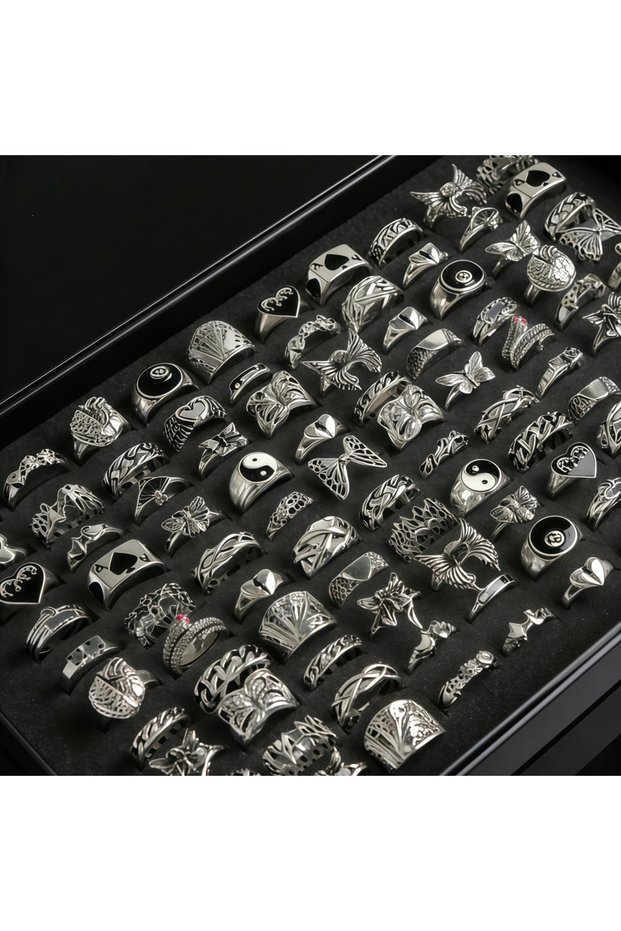 Mix Size17-21mm 6Pieces Punk Style 6/8/12/24/36/48/100Pieces Vintage Punk Heart Butterfly Rings Set