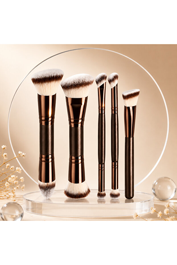 5 Pcs 10Pcs Makeup Brush Set with Powder Puff, Soft Foundation, Blush, Contour, Powder & Eyeshadow B