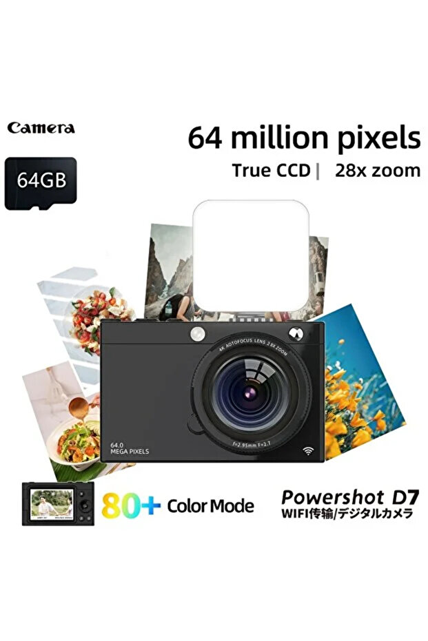 كاميرا رقمية بدقة 64 ميجابكسل للتصوير الفوتوغرافي والفيديو، كاميرا تصوير فيديو بدقة 4K لليوتيوب مع شاشة IPS