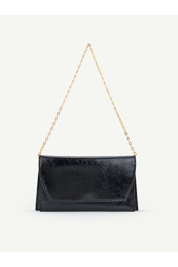 Women's Hand and Shoulder Bag with Side Chain Strap and Magnet Detail on the Cover – Stylish Portfolio Clutch