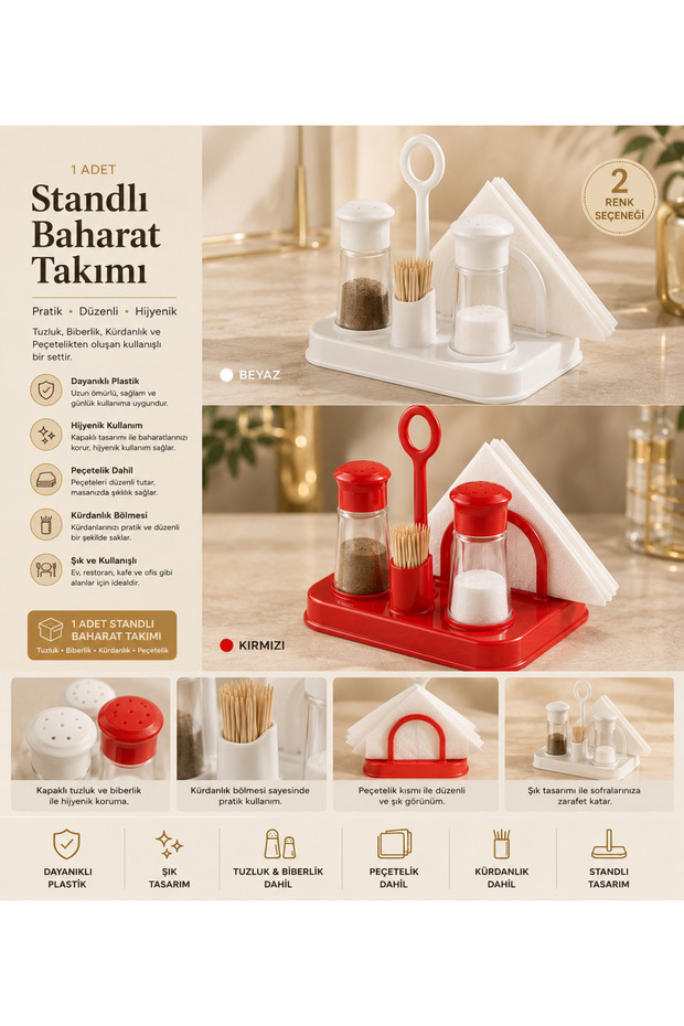 Practical Spice Rack Set with Stand - Salt Shaker, Pepper Shaker, Toothpick Holder, and Napkin Holder