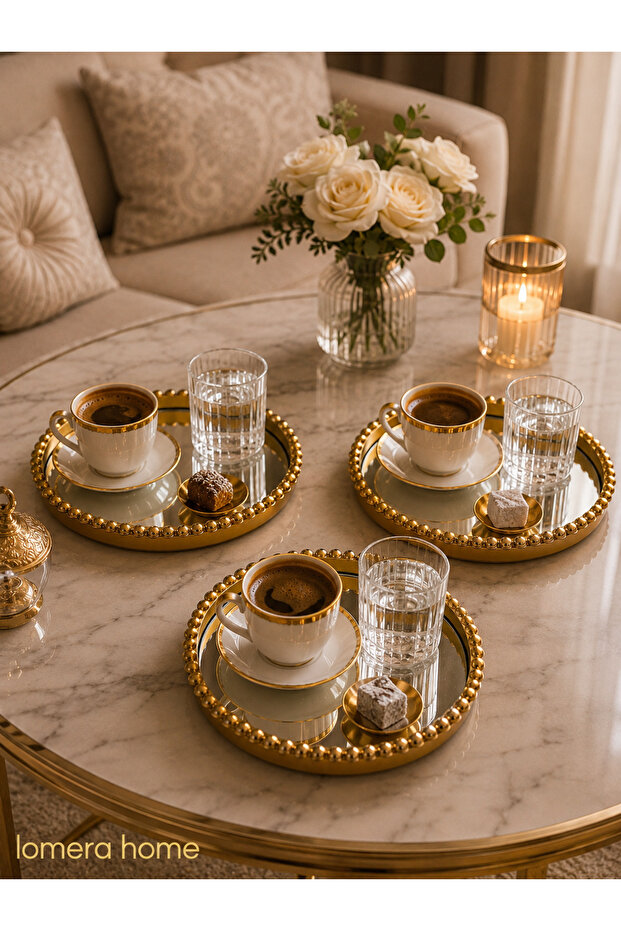 3-Piece Mirrored Presentation Tray 24 cm | Gold Decorative Coffee and Serving Tray