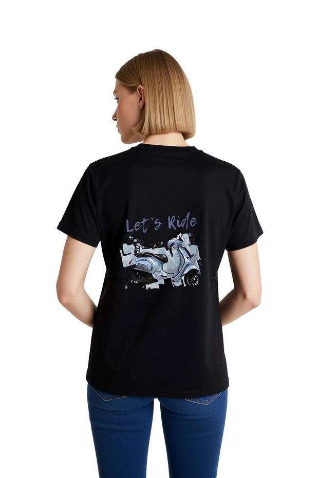 Women's Scooter Printed Short Sleeve T-Shirt Let's Ride Retro Nostalgic Graphic Comfortable Casual Wear
