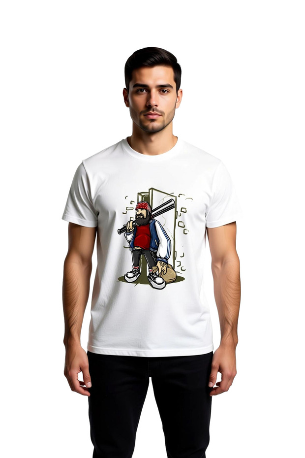 Bearded Man with Bandana Striped Art Printed Men's T-Shirt