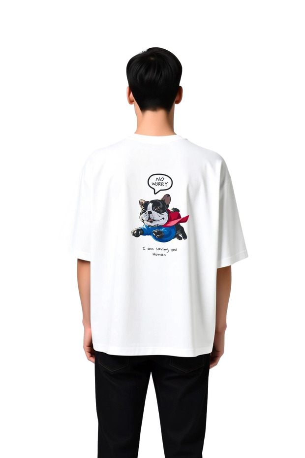 Super Dog Saves Humans Printed Men's Oversize T-Shirt