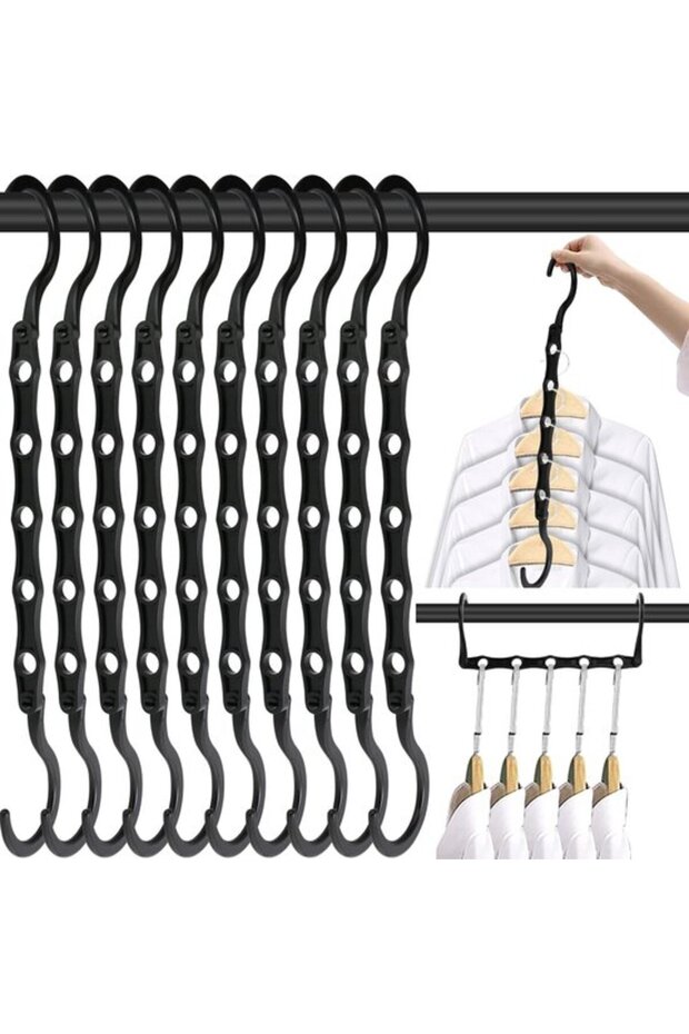 10 space-saving magic hangers, 5-hole black